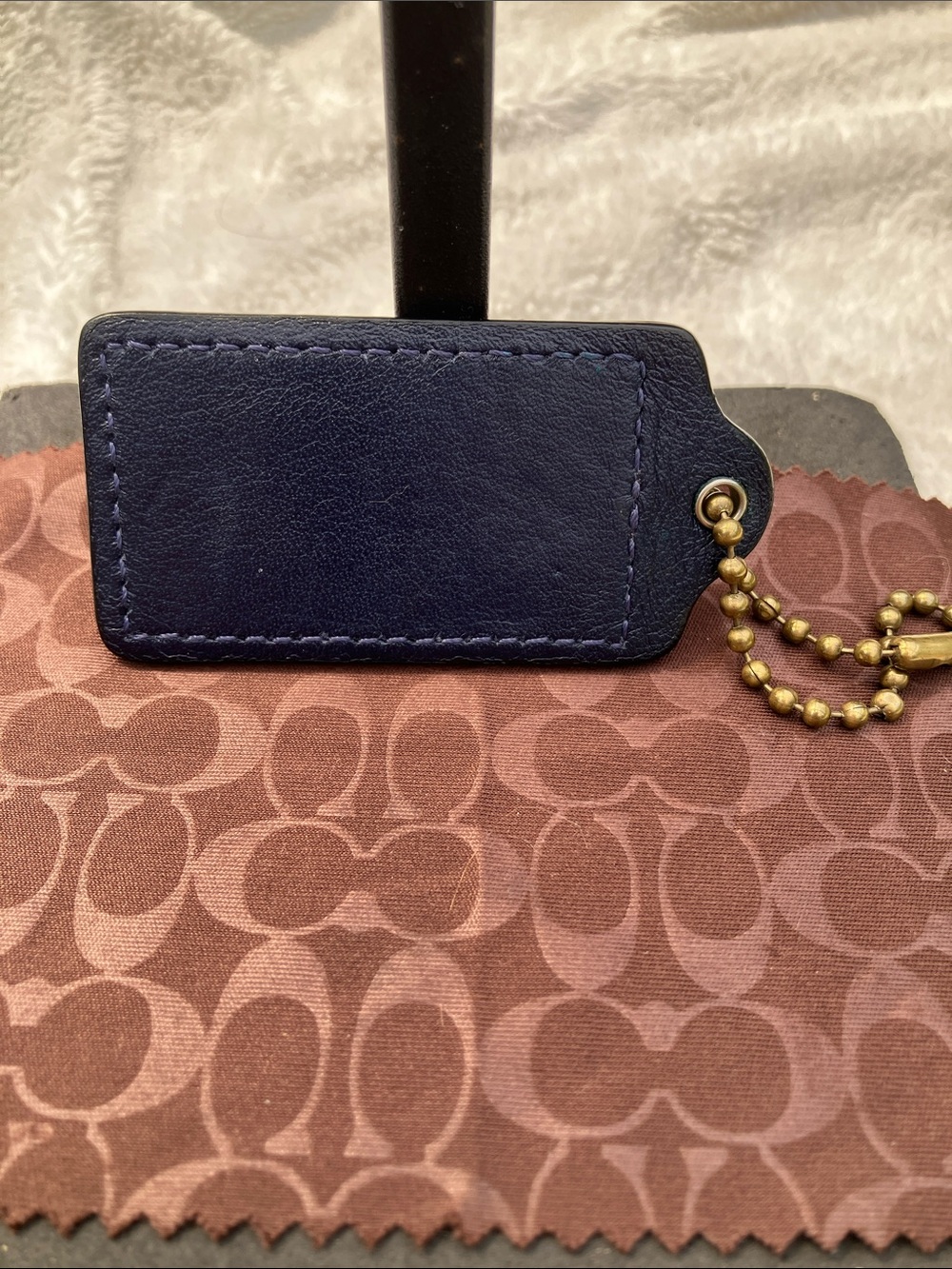 Coach Navy Blue Leather Hang Tag 2-1/2x1-1/2 - Picture 2 of 3